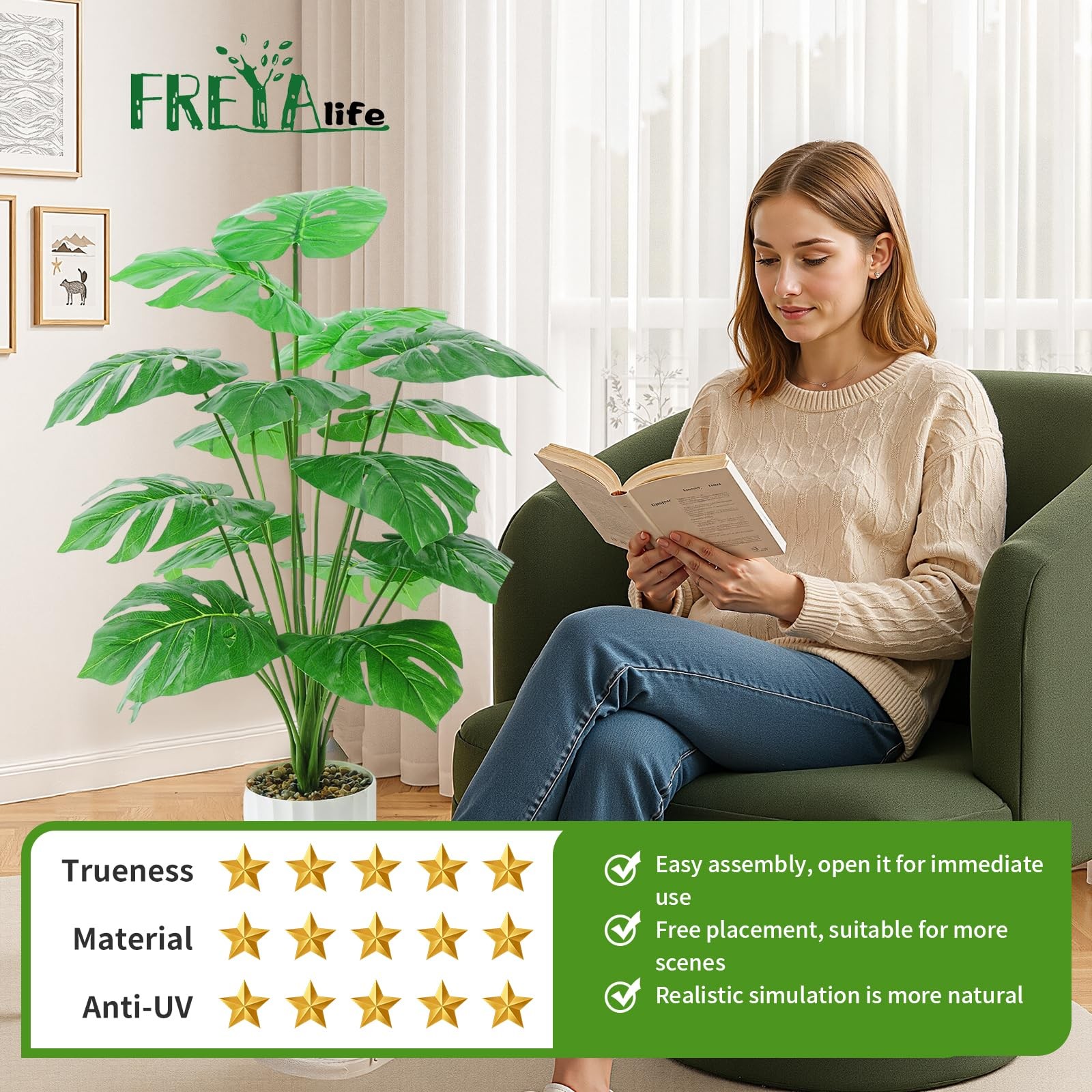 28“ Fake Plant Artificial Monstera for Room Decor, Faux Potted Plants Indoor …
