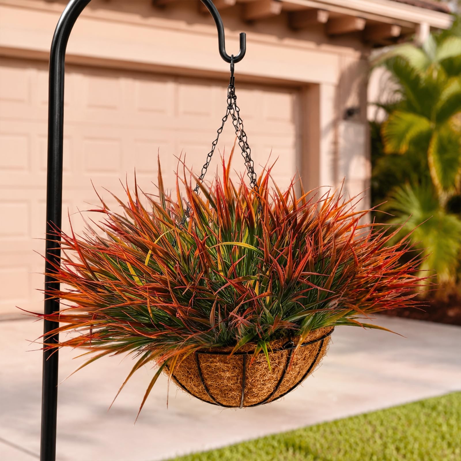 2 Set Fall Artificial Hanging Ferns Plants in Coconut Liner Baskets Outdoor