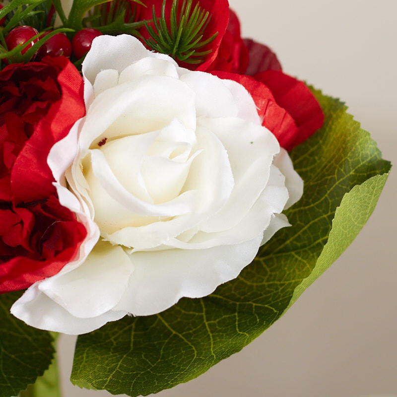 Set of 2 – 10″ Artificial Christmas Red Rose and Peony Bouquets
