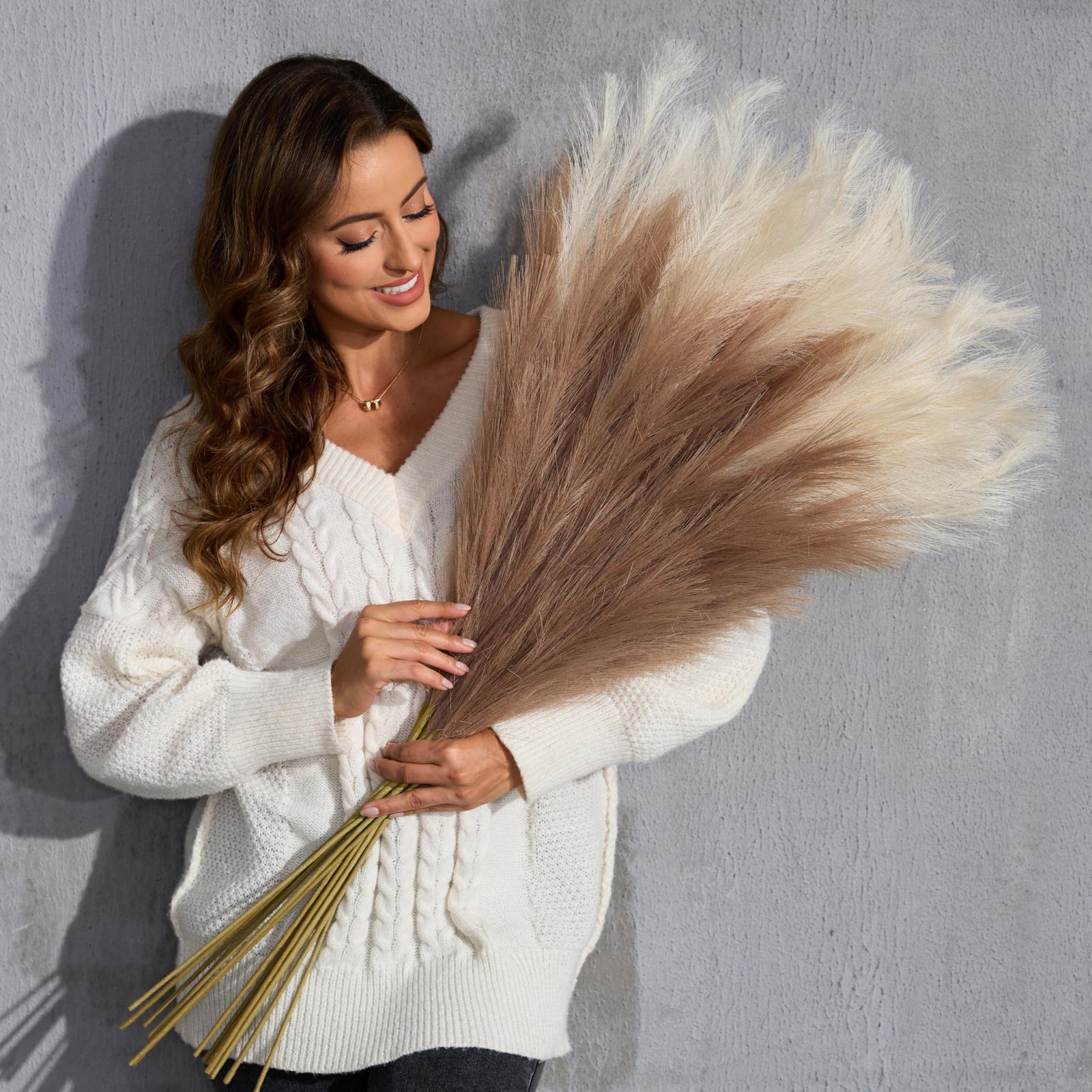 Faux Pampas Grass Tall, 9 PCS 43”/ 110 cm Large Fluffy Pampas Grass Decor, F…