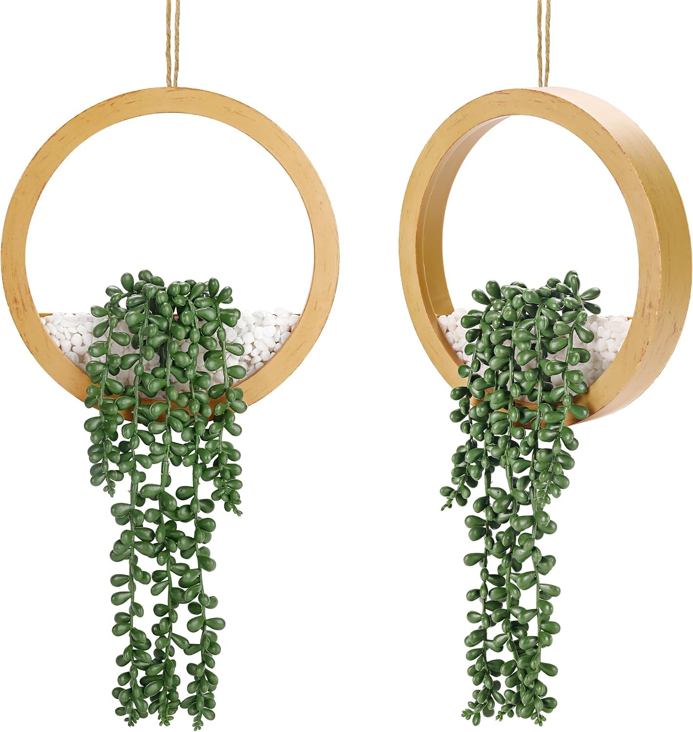 2 Pack Hanging Artificial Succulents in Black Pots Boho Farmhouse Wall Decor