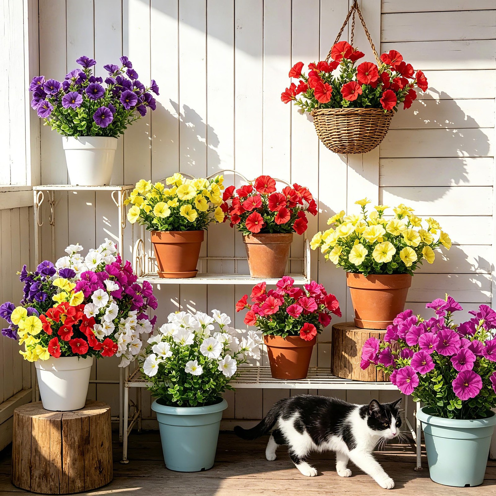 9 Bundles Artificial Flowers for Outdoors, UV Resistant Artificial Outdoor Pl…