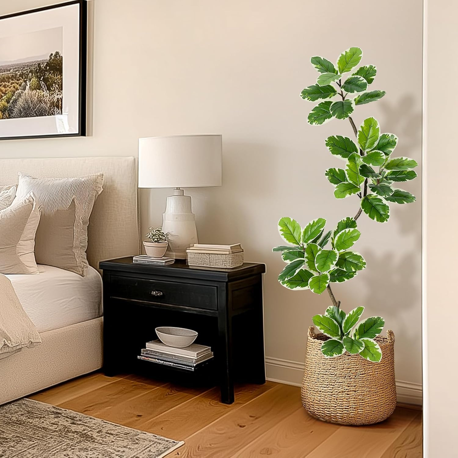 7FT Fiddle Leaf Fig Tree – Realistic Faux Indoor Plant with Planter & Pebbles