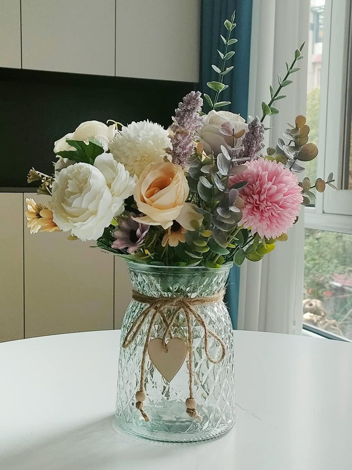 Artificial Flower Arrangement with Vase Faux Peony Silk Flowers for Home Decor