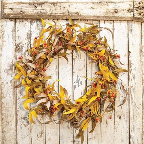 Primitive Farmhouse FALL HERB LEAVES BITTERSWEET WREATH Hanging 18″