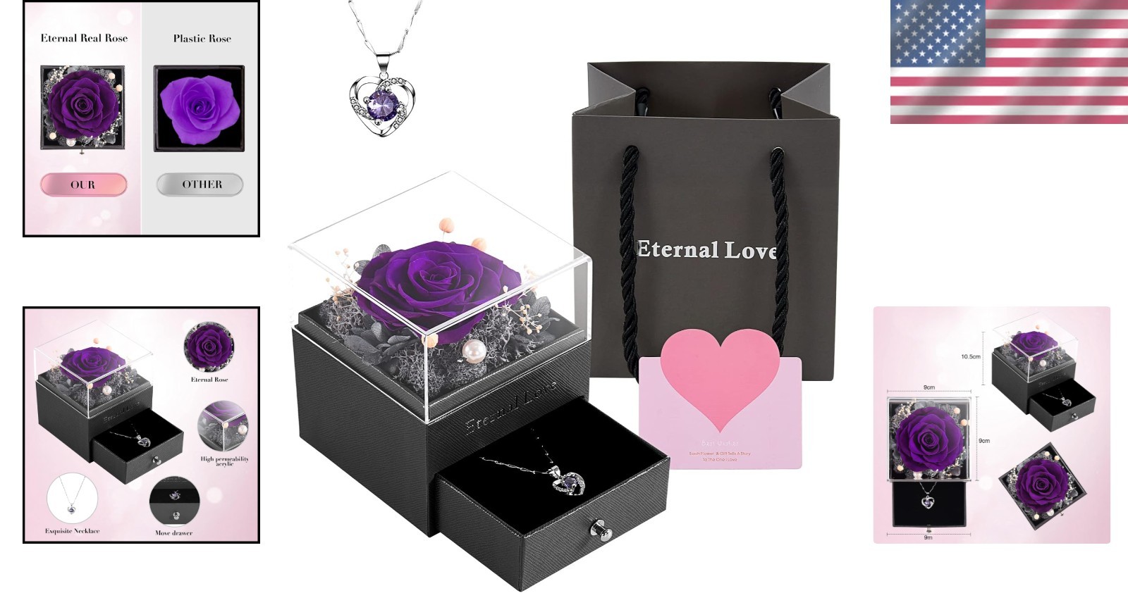 Handmade Preserved Rose and Necklace Set for Birthday and Anniversary Gifts