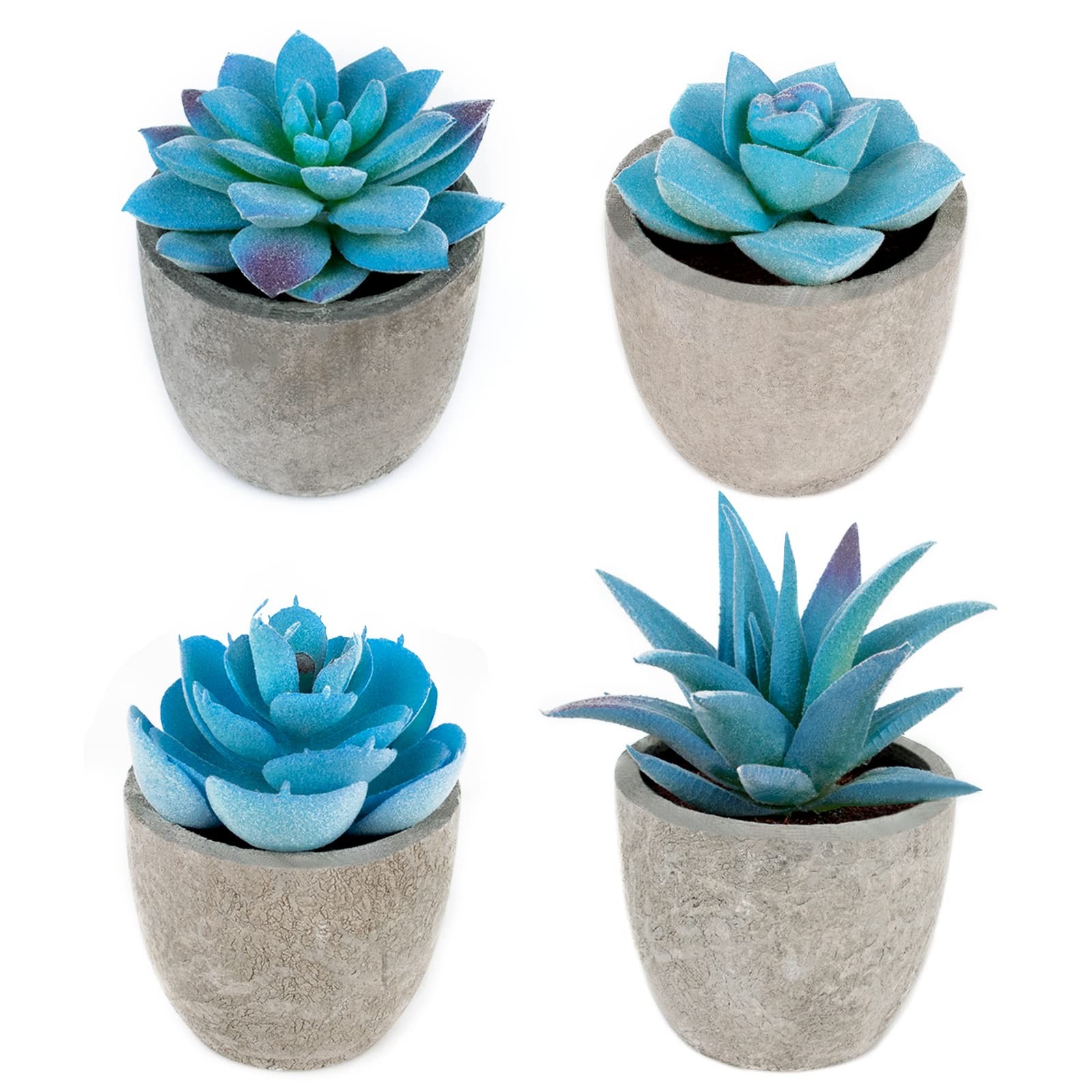 4 Pack Blue Fake Succulent Plants in Pots, Mini Potted Artificial Succulents …
