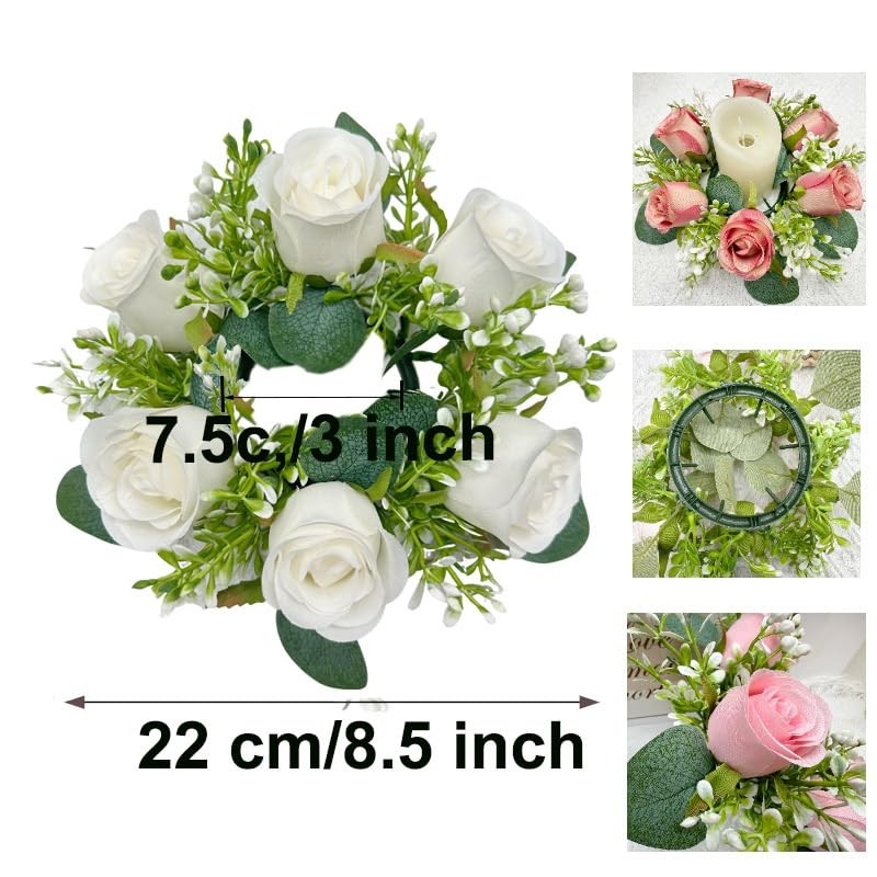 Artificial Rose Eucalyptus Pillar Candle Rings Wreath 3 Inch Center Weddding …