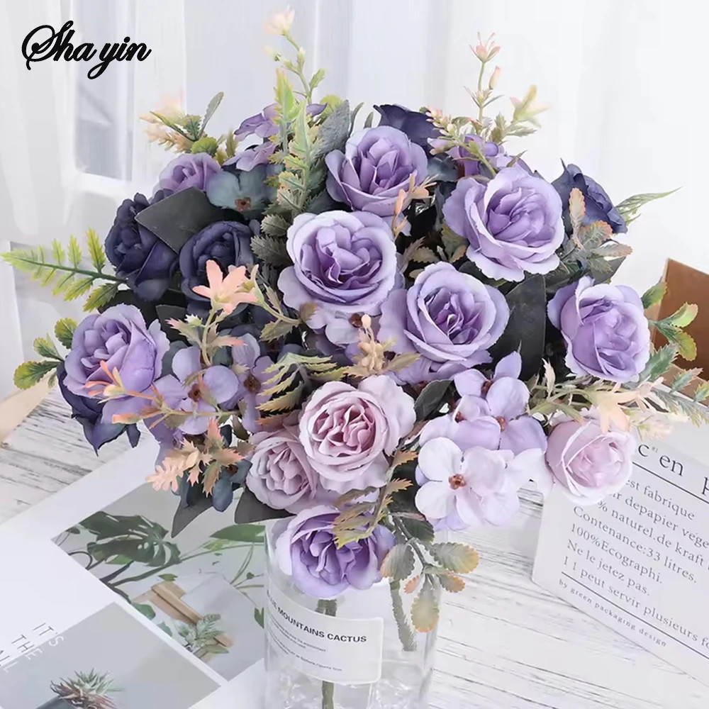 Home Decor Roses Autumn Artificial Flowers Silk Peony Hydrangea Big Bride