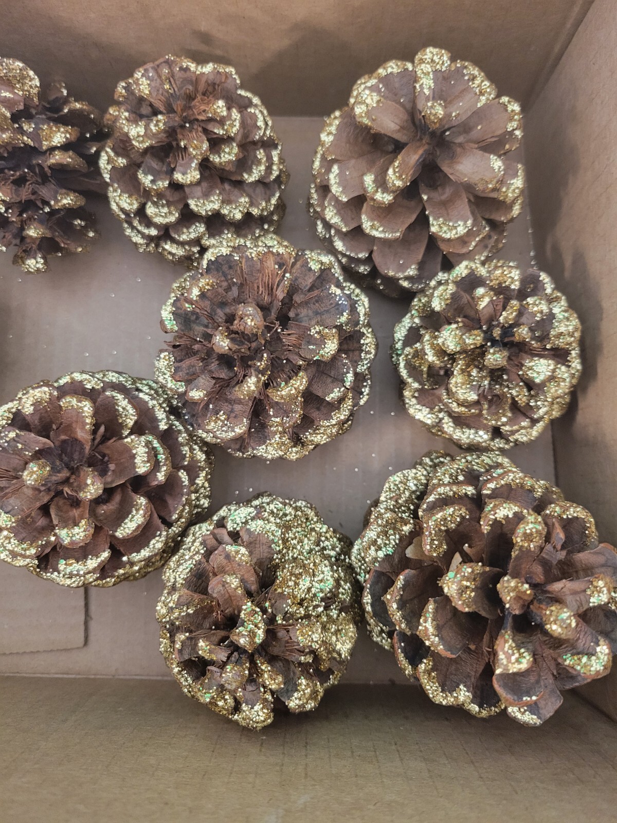 10 holiday Pine Cones with Sparkling Fairy Gold Glitter