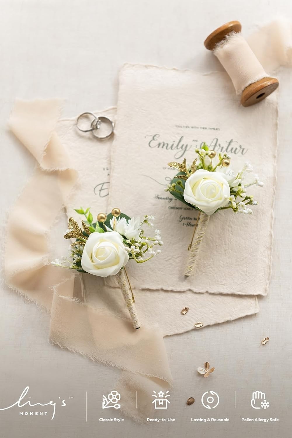 2pcs White Baby Breath Boutonniere Set – Perfect for Weddings, Proms, & More