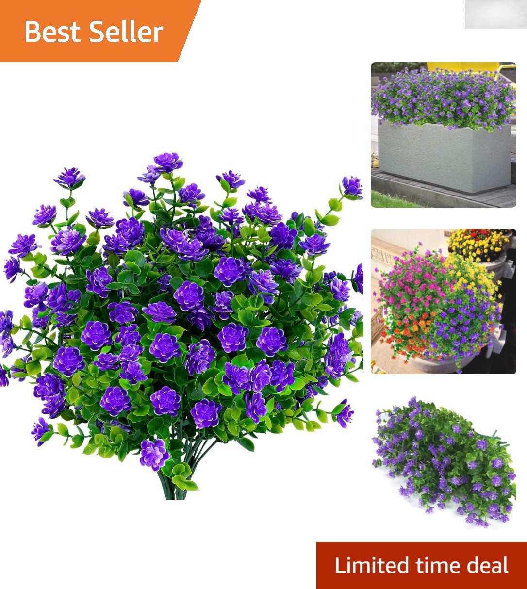 Vibrant UV-Resistant Purple Faux Flowers – 4 Pack for Home & Event Decor