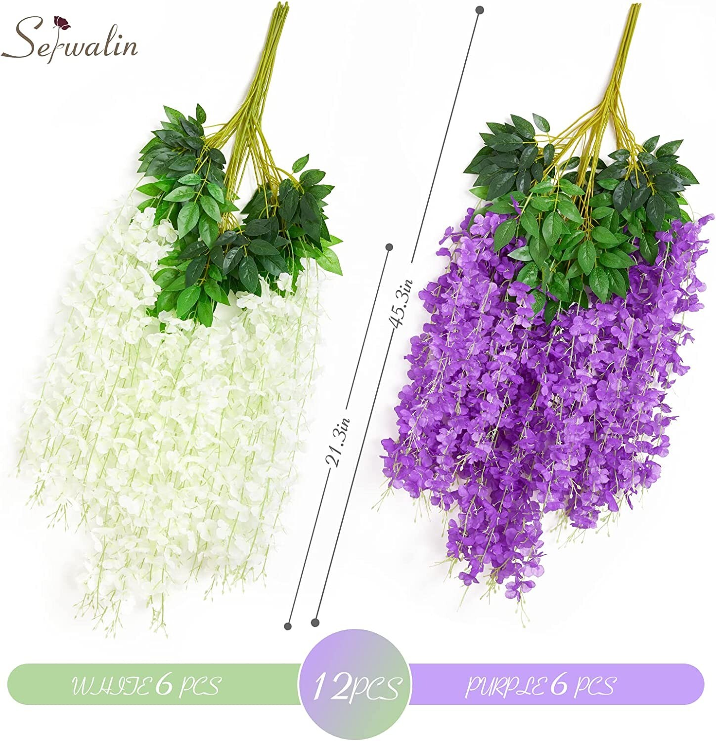 Serwalin Wisteria Hanging Flowers 12 Pack Artificial Flowers 3.75 Feet Fake Wis