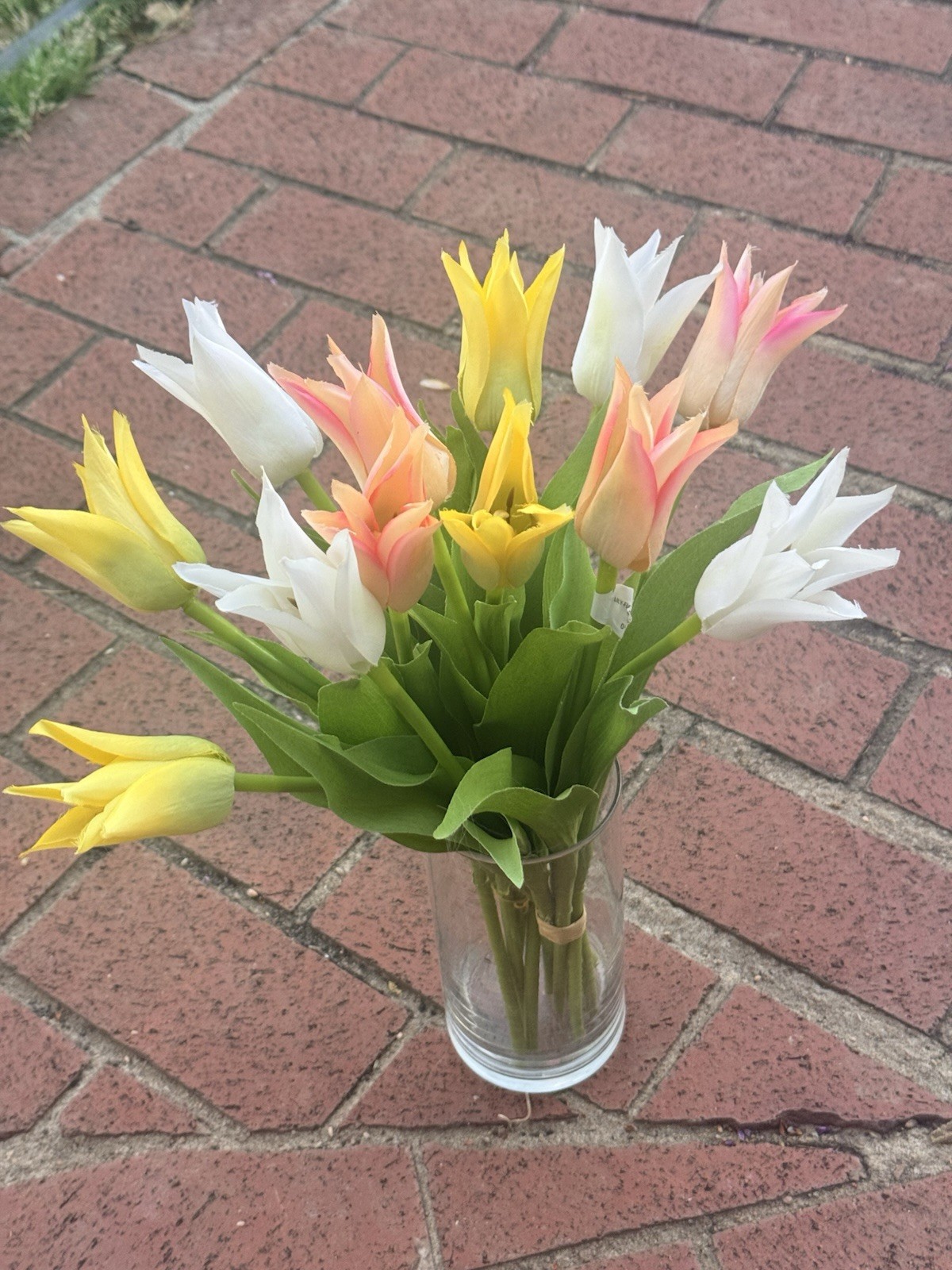 Bundle of 6 Lily Flower Tulips, Peach Yellow and White Artificial Flowers