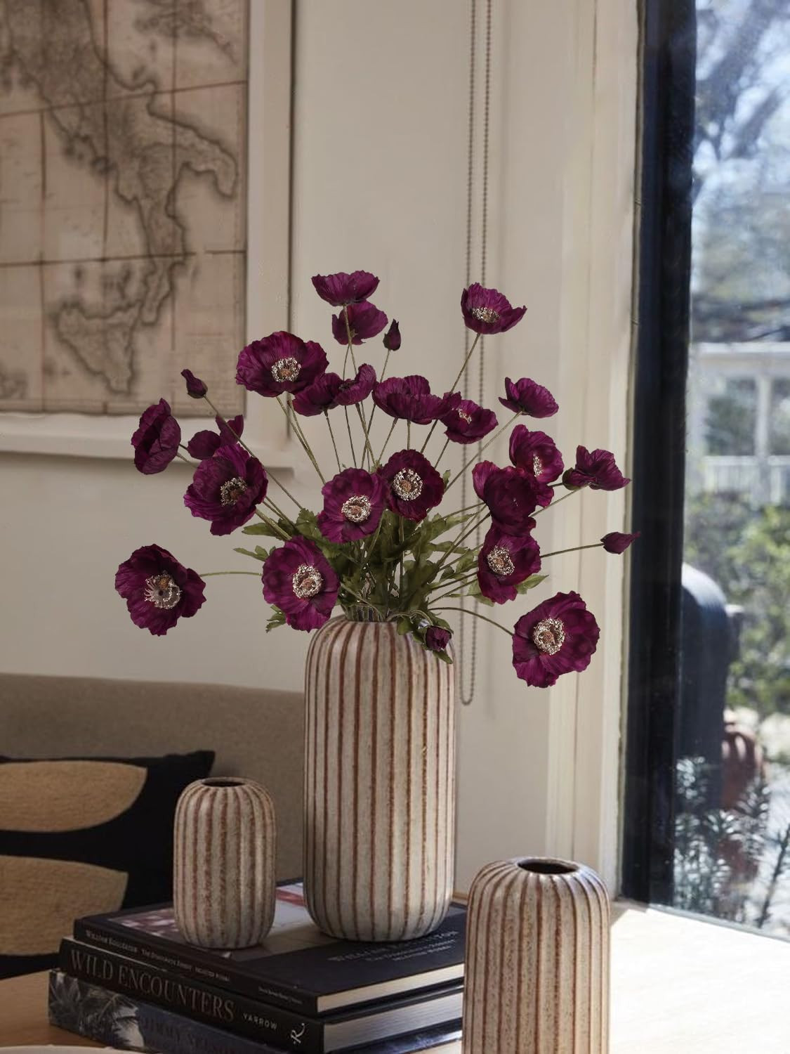 Burgundy Silk Flowers 6PCS Fake Poppies Artificial Flowers for Veterans Day Flor