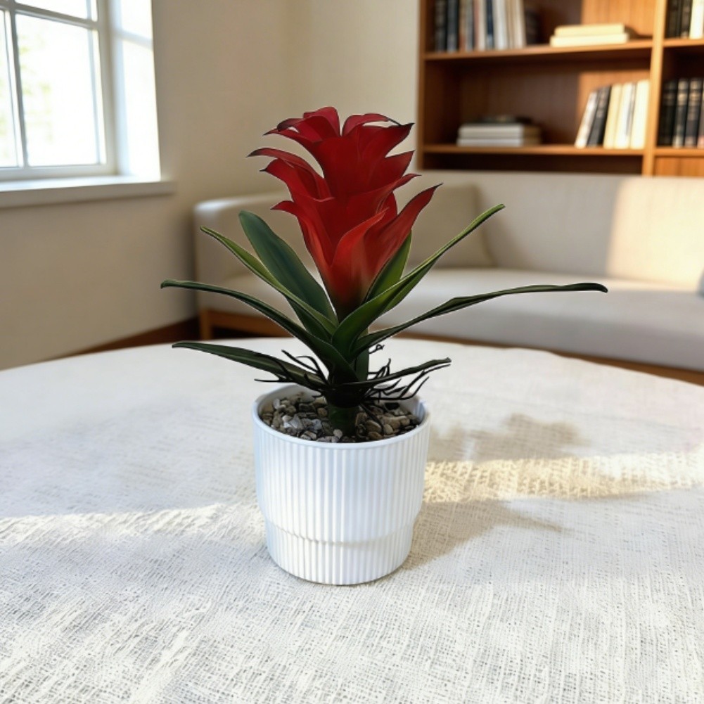 Pineapple Flower Fake Plant in Pot 21cm Tall for Indoor For Table Decor