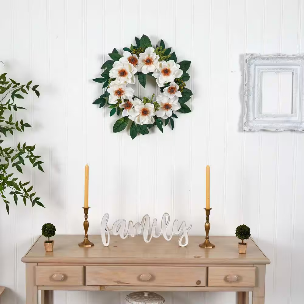 22.0 In. Artificial H White Magnolia Wreath