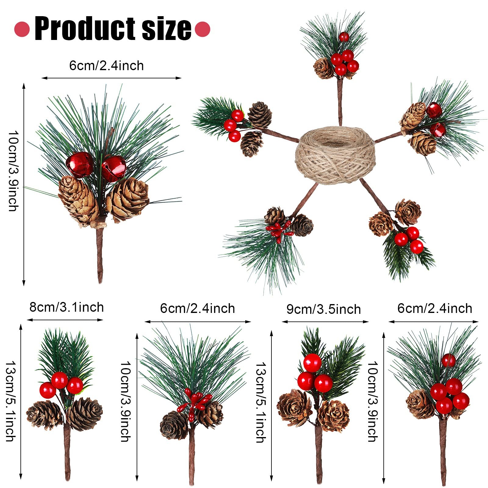 20 Pieces Christmas Artificial Pine Picks Set Simulation Pinecones Acorns Red…