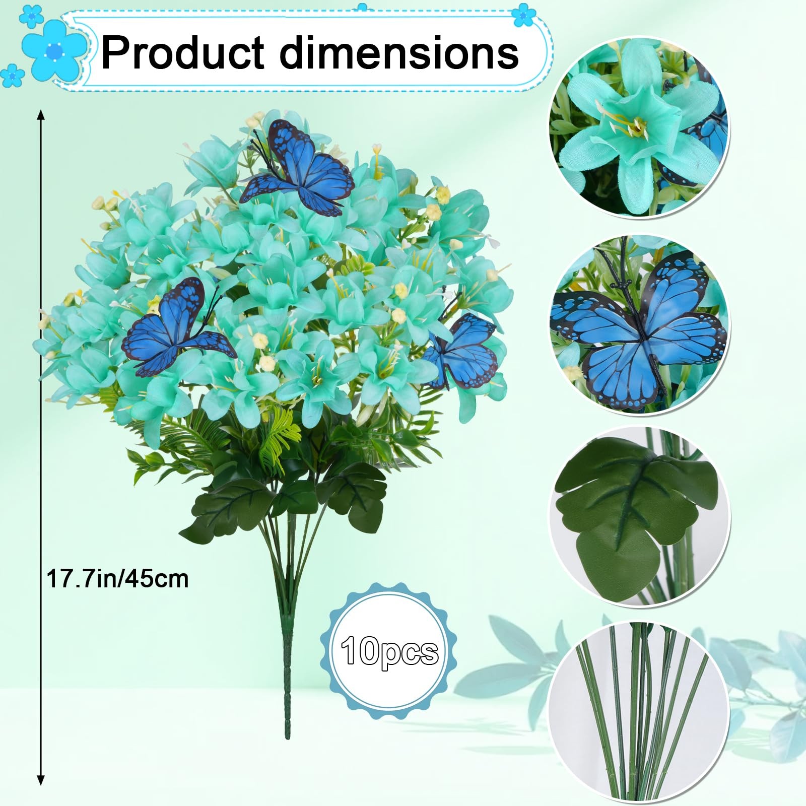 10 Bundles Artificial Daffodil Flowers, 17.7″ UV Resistant Teal Silk Flower A…