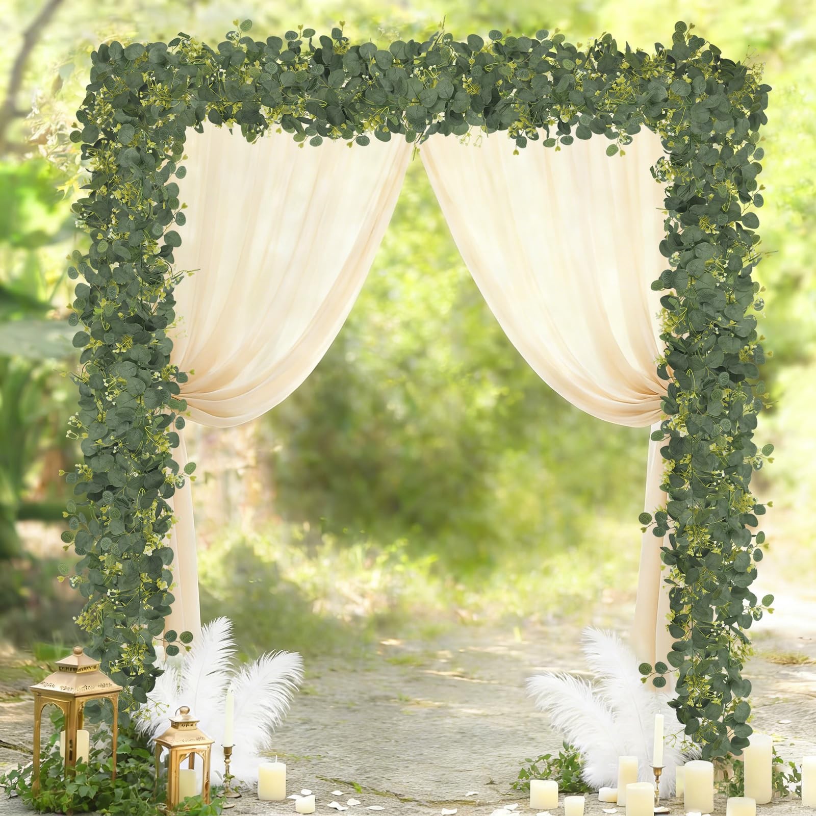 Eucalyptus Garland Faux Silk Leaf Silver Dollar Artificial Greenery Fake Hang…