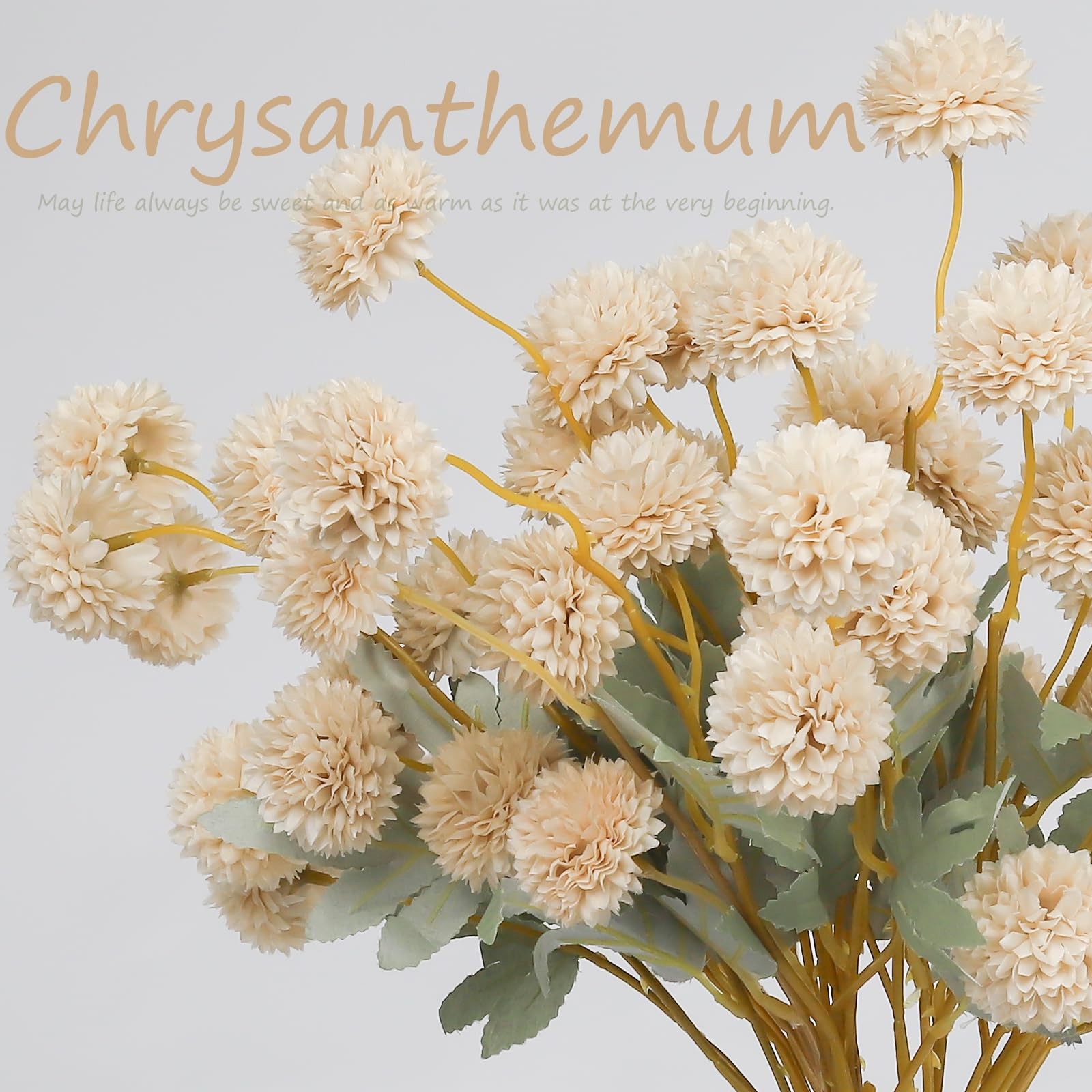 12 Pcs Beige Fake Flowers for Vase, 50 Heads Faux Silk Mums with Eucalyptus, …
