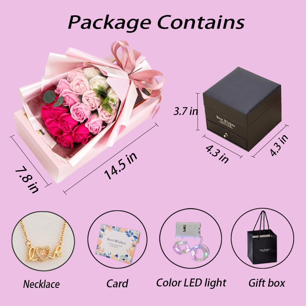 Roses Bouquet Artificial Flower – Preserved Red Flowers with Love Necklace for H