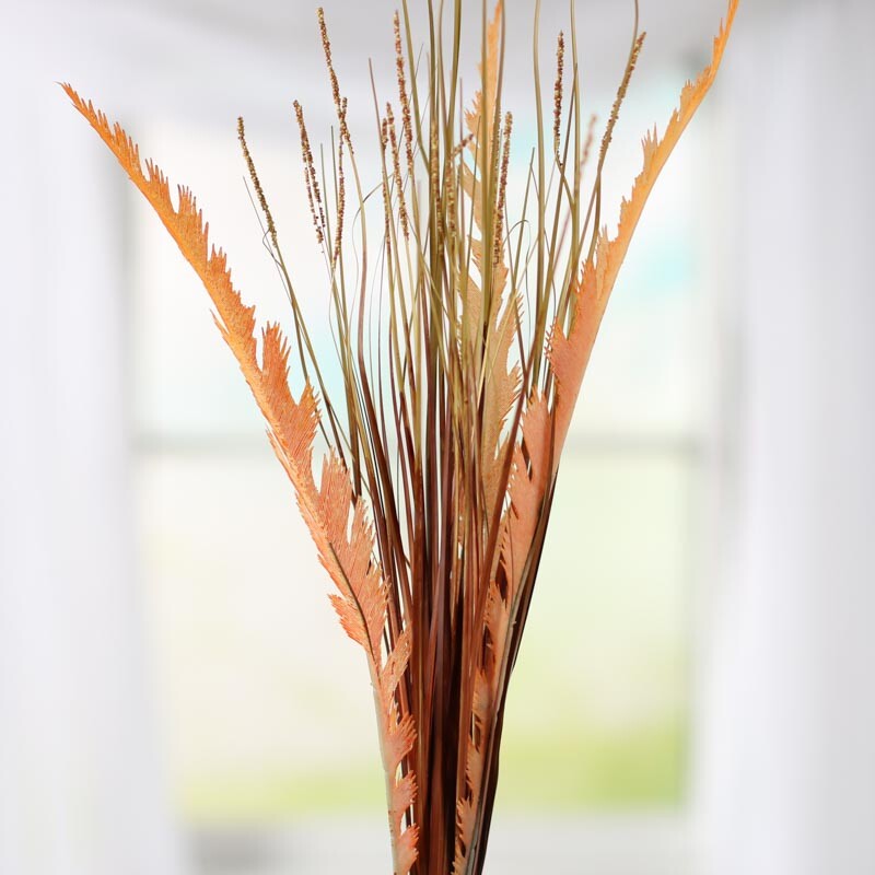 Factory Direct Craft Trio of Artificial Orange Feather Fern and Grass Spray