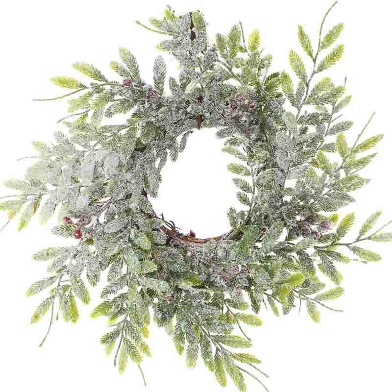 Bulk Case of 48 Frosted Artificial Fern and Berry 10″ Rings