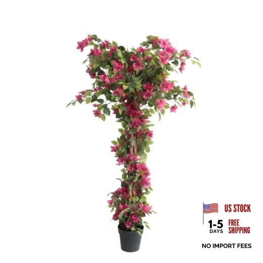 5 Feet Artificial Bougainvillea Tree with Flowers in Plastic Pot Faux 5ft 3in