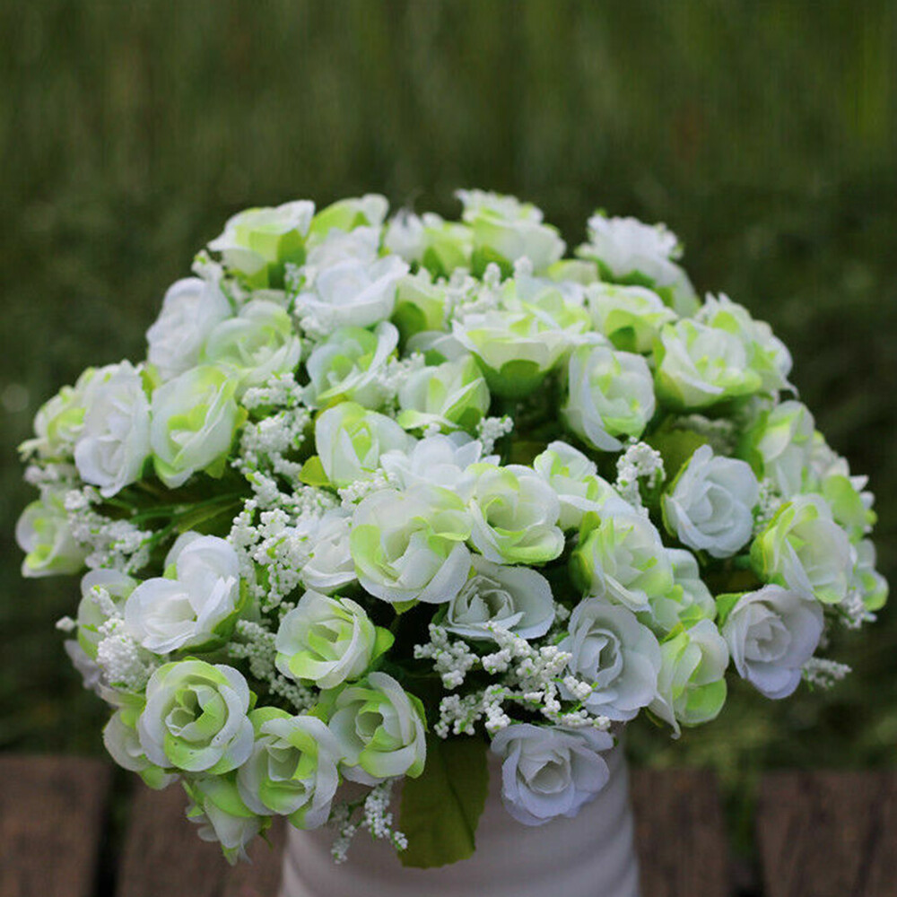 21 Heads Artificial Rose Bud Fake Silk Flowers Bouquet Wedding Party Home Decor