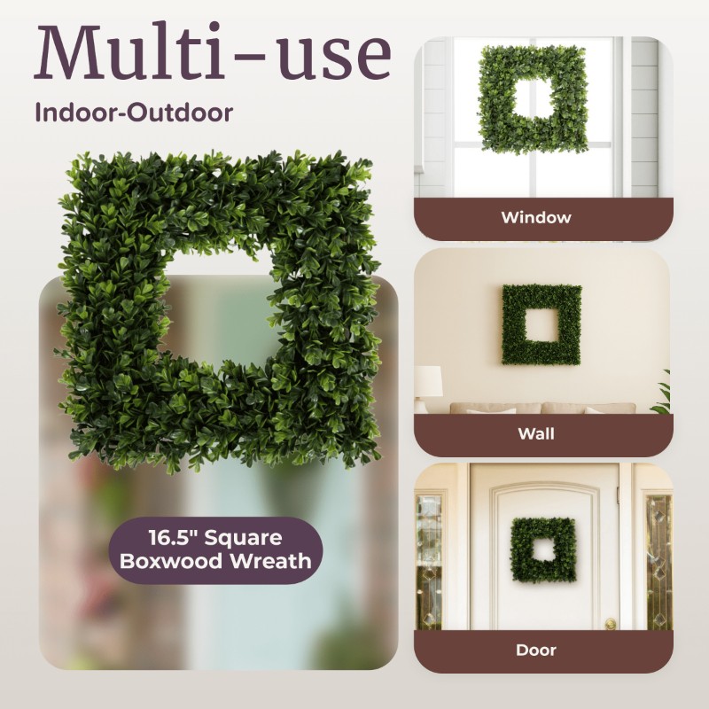 16.5-Inch Indoor/Outdoor Artificial Greenery Boxwood Wreath for Frontdoor
