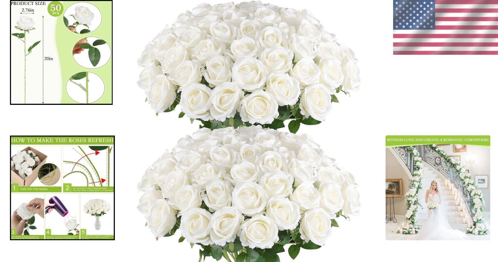 Plump and Lush 50 Piece Velvet Silk Roses – Indoor/Outdoor Floral Arrangements