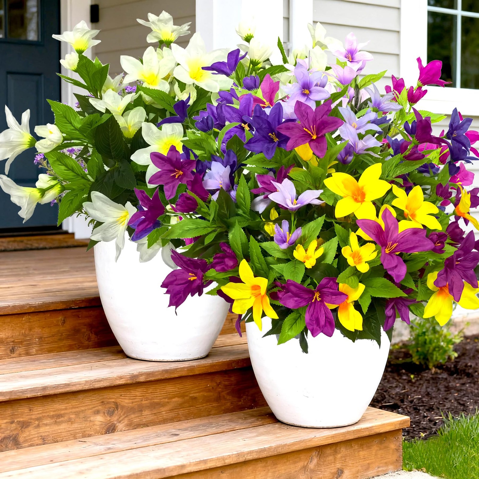4 Large Bundles Artificial Faux Outdoor Flowers Plants , 17.8″ Realistic Fake…
