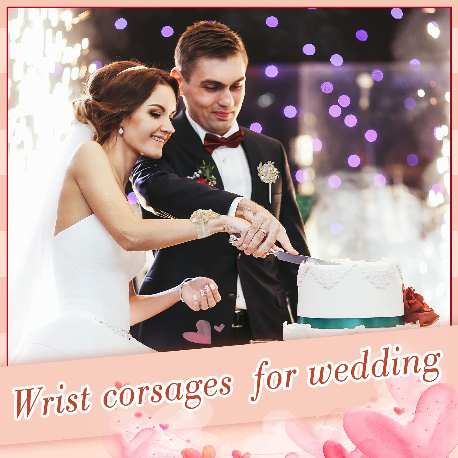 2 PCS Rhinestone Wrist Corsage And Boutonniere Set Artificial Flower Prom