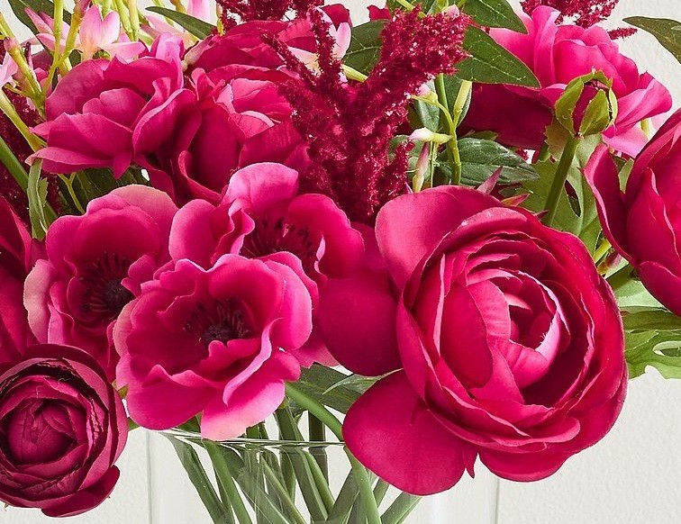 NEW Pottery Barn Faux Composed Pink Jasmine & Peony Floral Flowers Arrangement