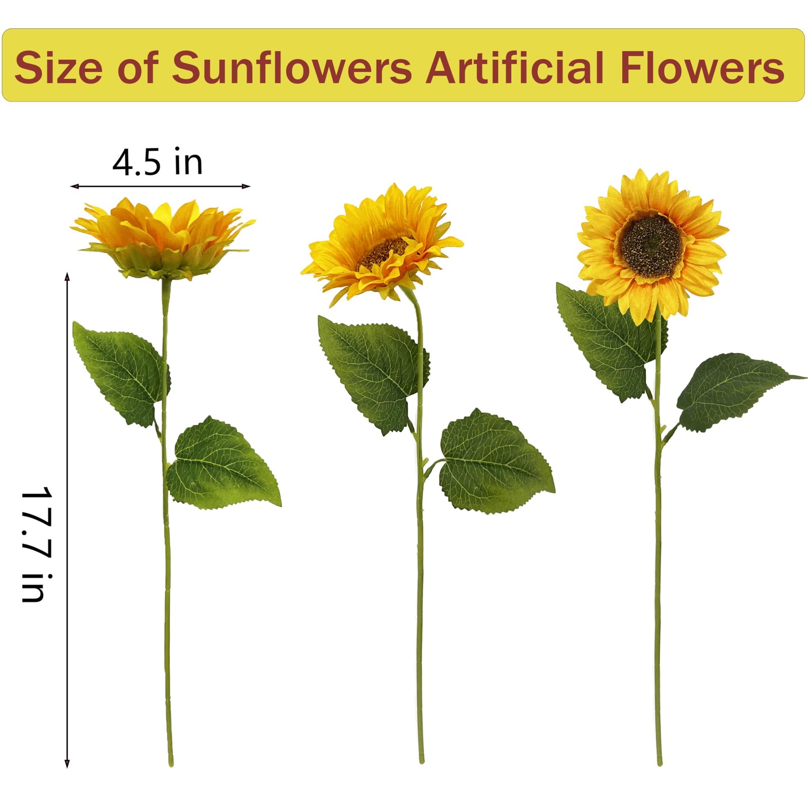 10PCS Sunflowers Artificial Flowers, Fake Silk Sunflower with Long Stem, Arti…
