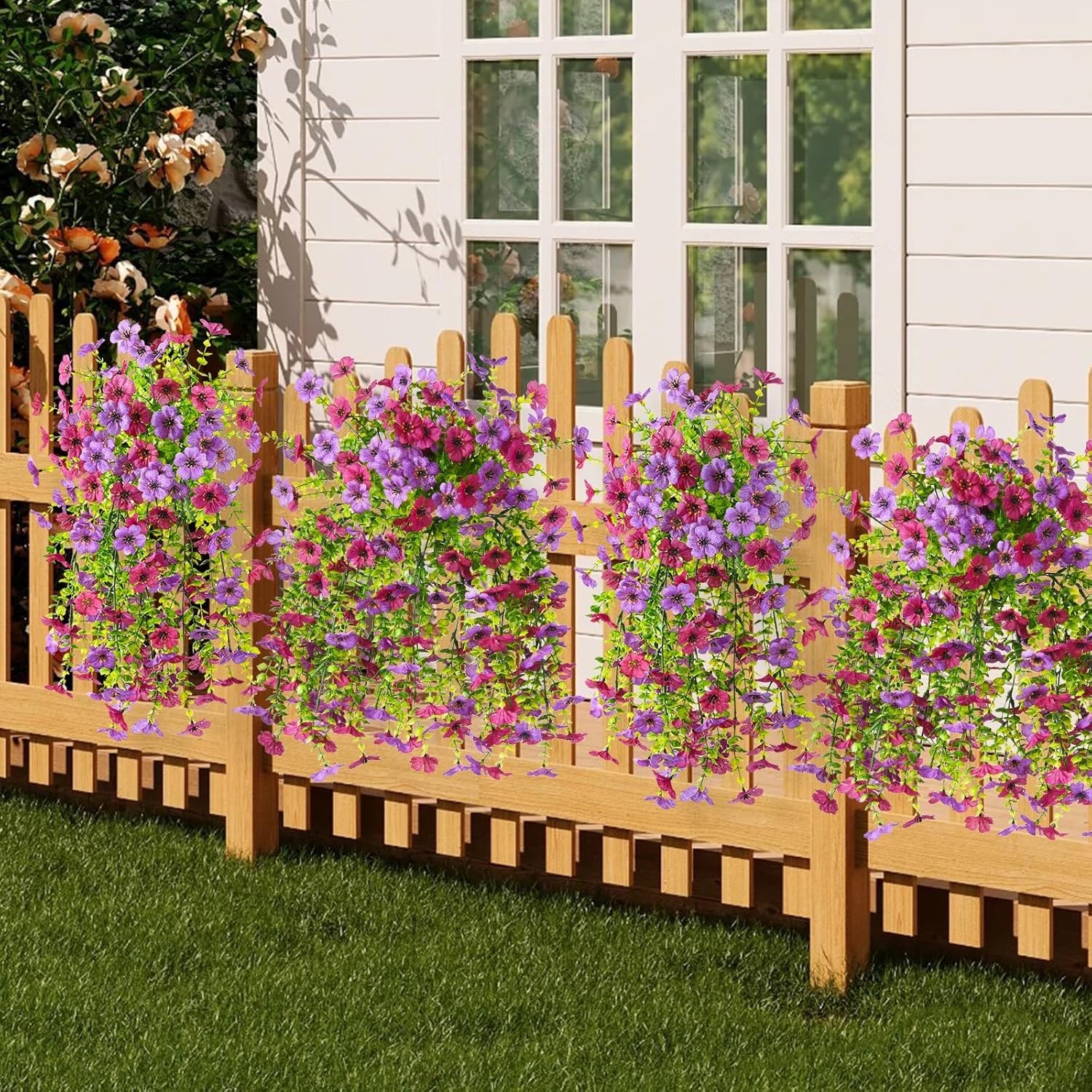 2Pcs Artificial Fake Hanging Flowers for Outdoors UV Resistant Artificial Pla…