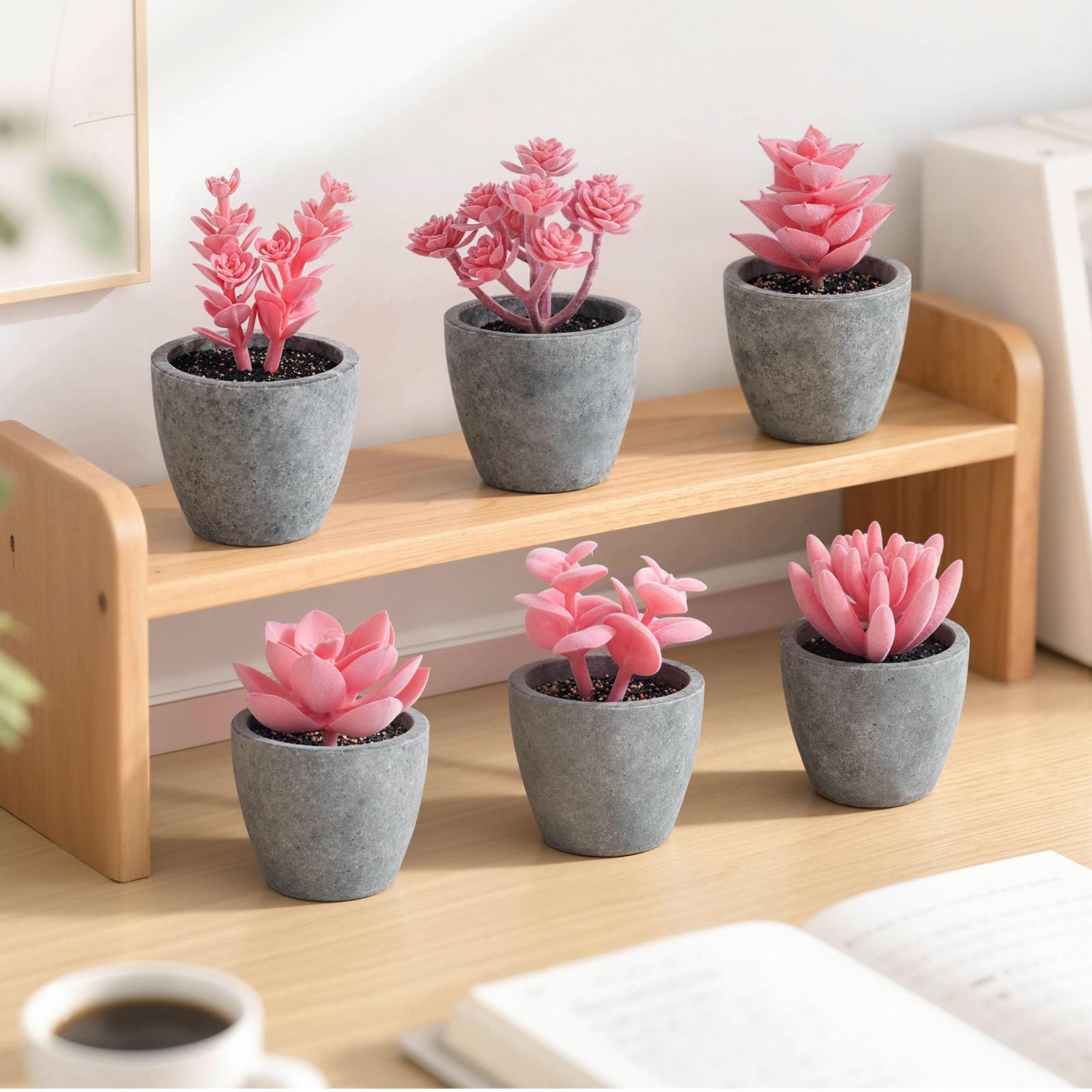6 PCS Artificial Succulent Plants Small Fake Potted Pink Home Desk Decor