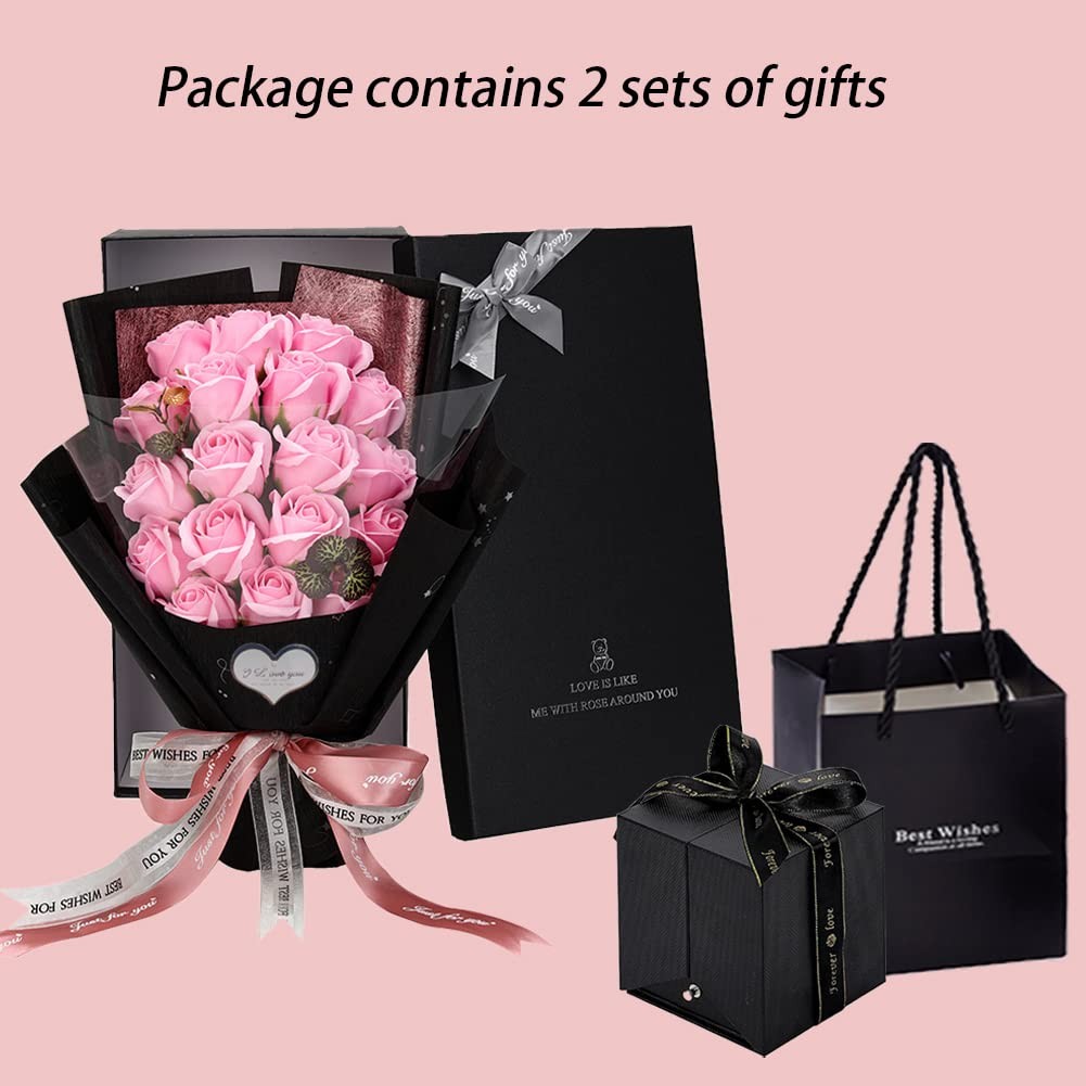Roses Bouquet Artificial Flower – Preserved Pink Rose Flowers with Love Neckl…