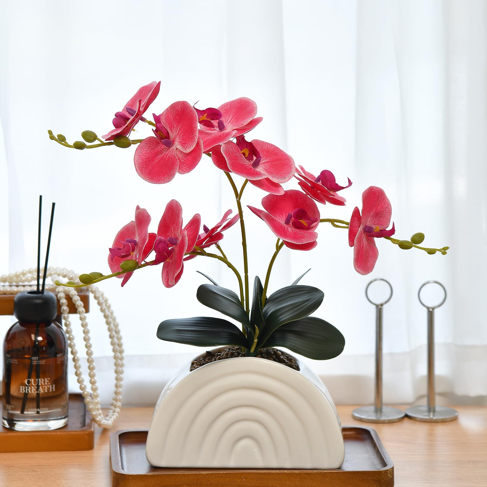 Fake Orchid Plant White Rainbow Pot Artificial Silk Phalaenopsis Rose Red