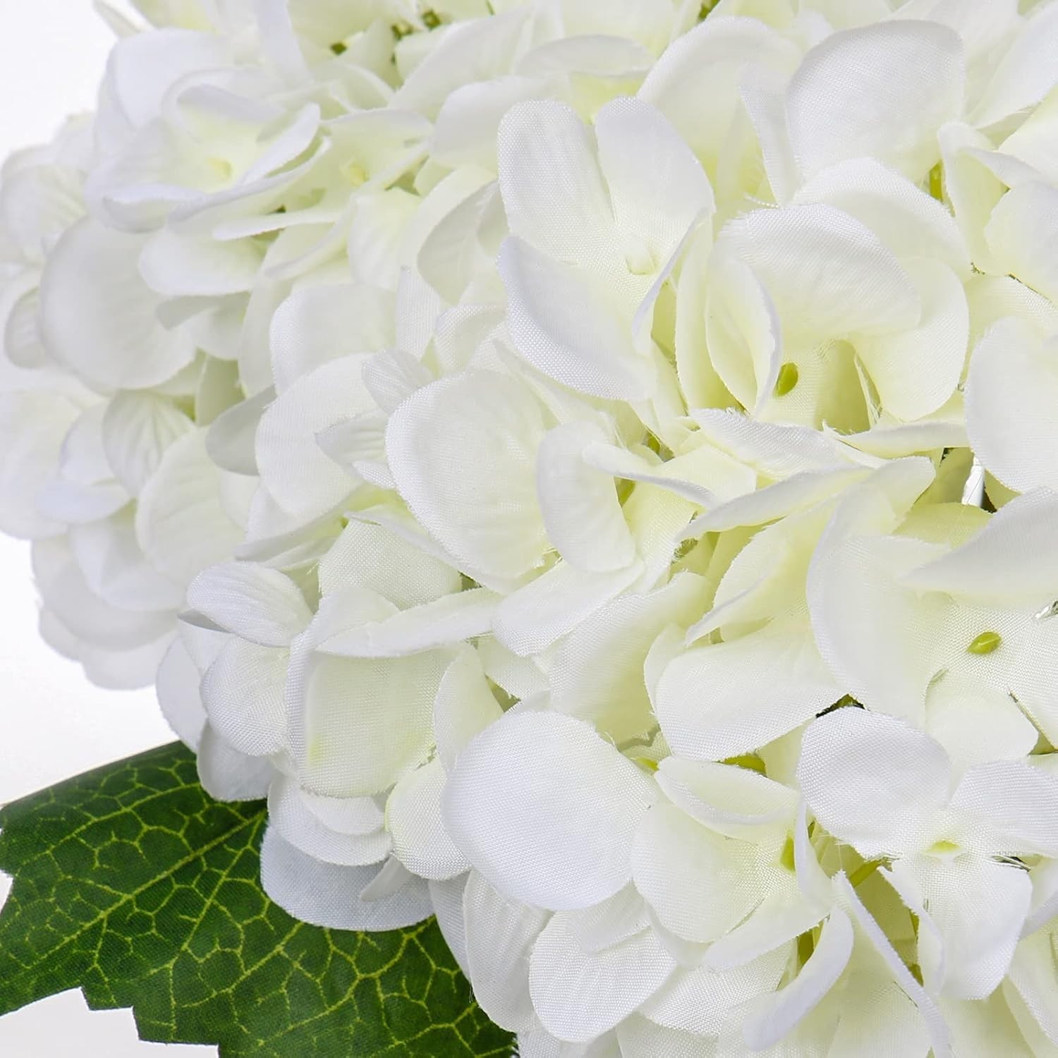 Artificial White Hydrangea Flower Arrangement in Glass Vase with Faux Water