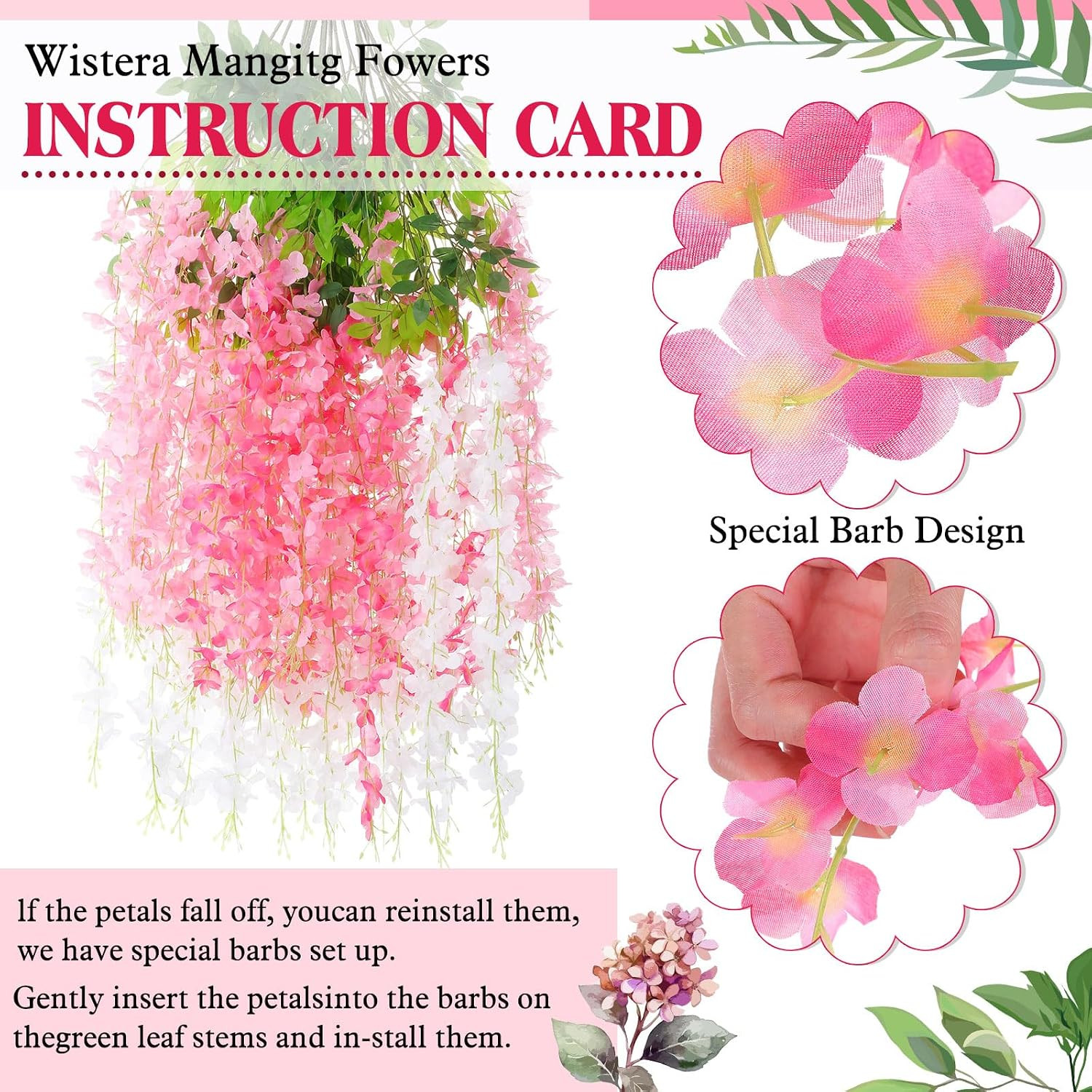 24 Pcs Artificial Wisteria Flower Vine Garland for Wedding & Home Decor
