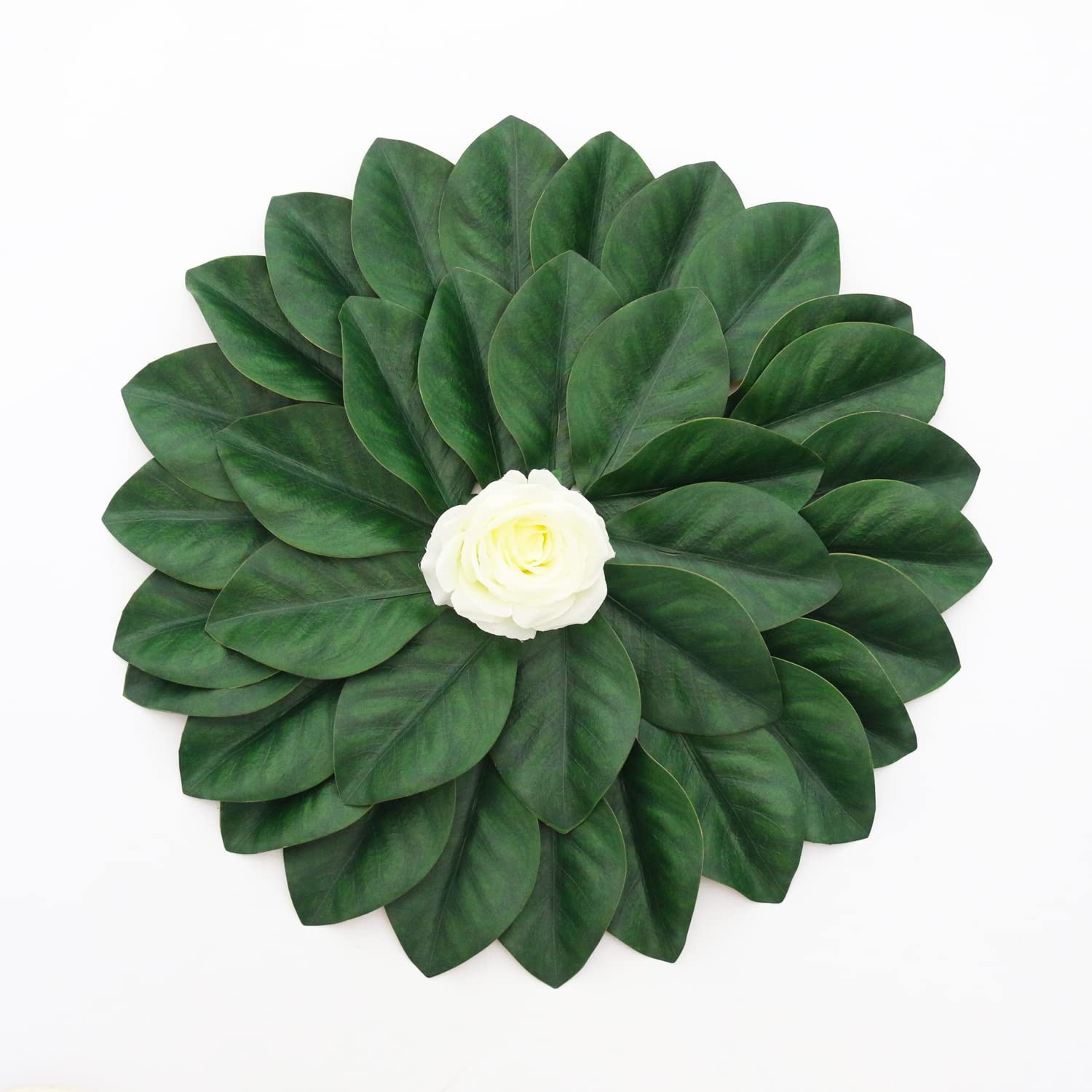 Artificial Green Magnolia Leaves Pack of 40 for Wedding Decor, Home Decor, In…