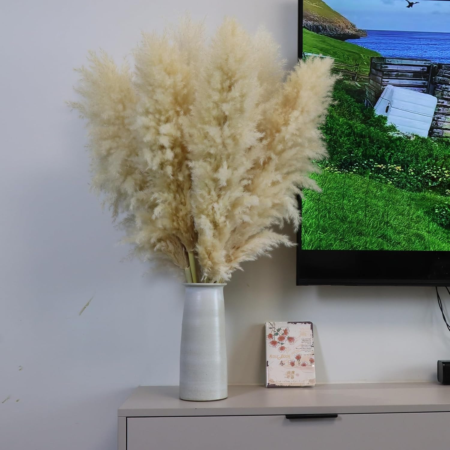 15Pcs 40”Dried Pampas Grass Decor Tall-Large Pompas Grass-Natural Beige Tall Pa