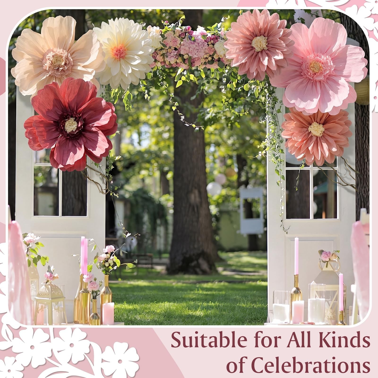 12 Pcs 31.5×20 Inch Giant Tissue Paper Flower Decor Rose Wall Floral Pom Poms