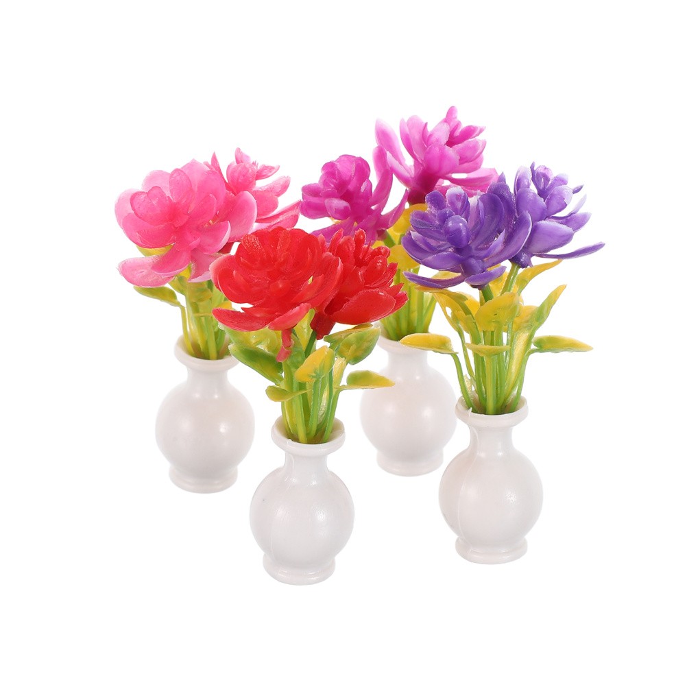 4 Pcs Dollhouse Simulated Flowers Fairy Gardens Accessory Mini Bud Vase