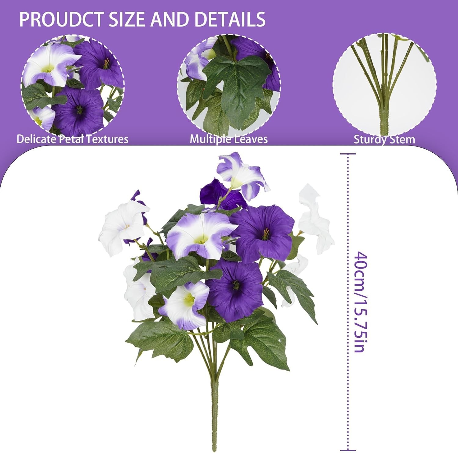 Artificial Flowers for Outdoors, Faux Petunias Spring Summer Decoration, Fake Fl