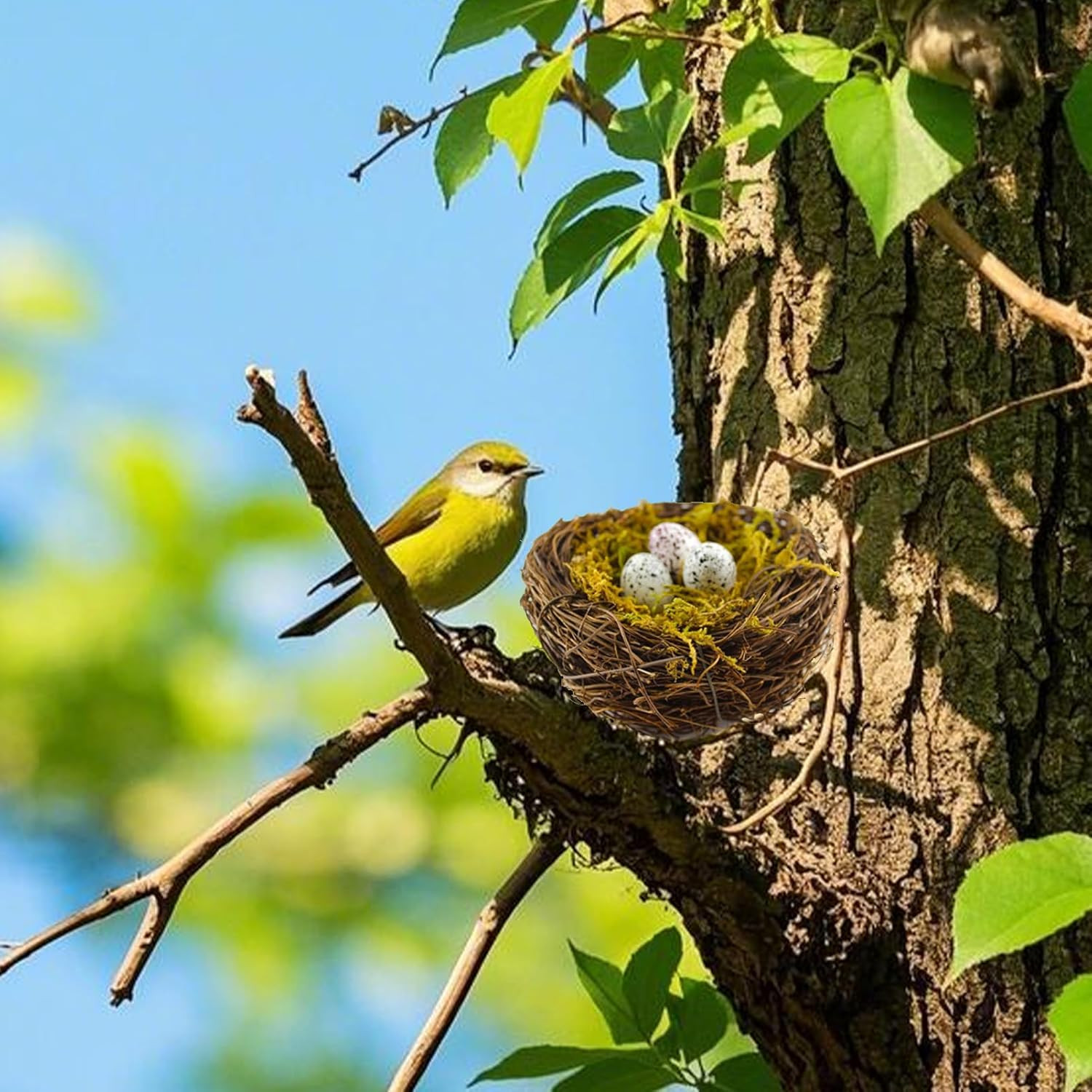 Artificial Birds Nest with Eggs Large Decorative Rattan Birds Nest 4.7Inch for S