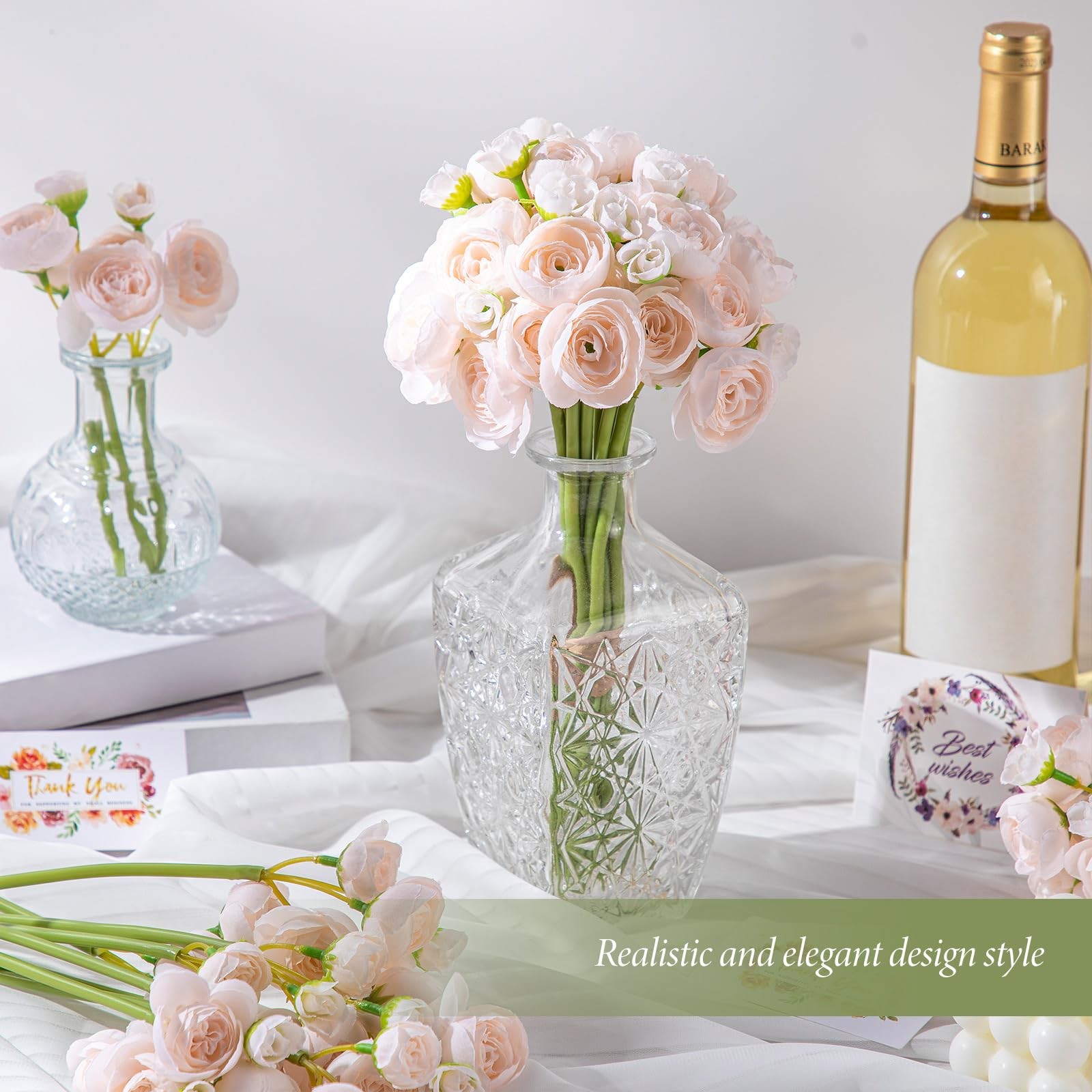36 Pcs Artificial Silk Ranunculus Flower Realistic Faux Rose With Long Stems Bul