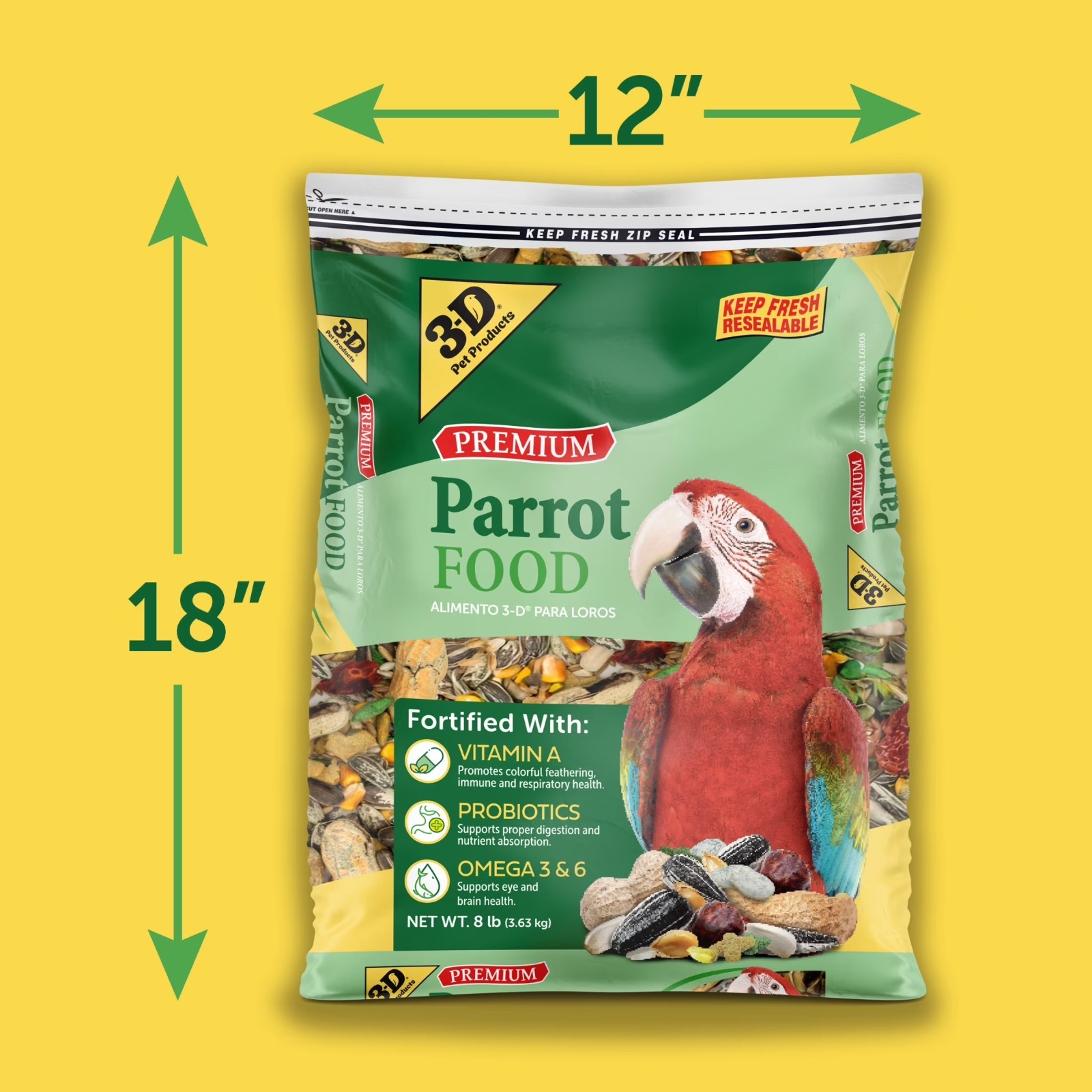 3-Pack 3-D Pet Products Premium Parrot Bird Food Seeds 8 lb